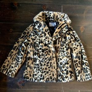 Petite Leopard faux fur coat